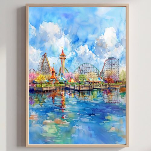 Cedar Point Ohio USA Watercolor Print: American Travel Art Poster