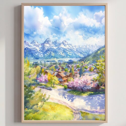 Jackson Hole Wyoming USA Watercolor Print: American Travel Art Poster