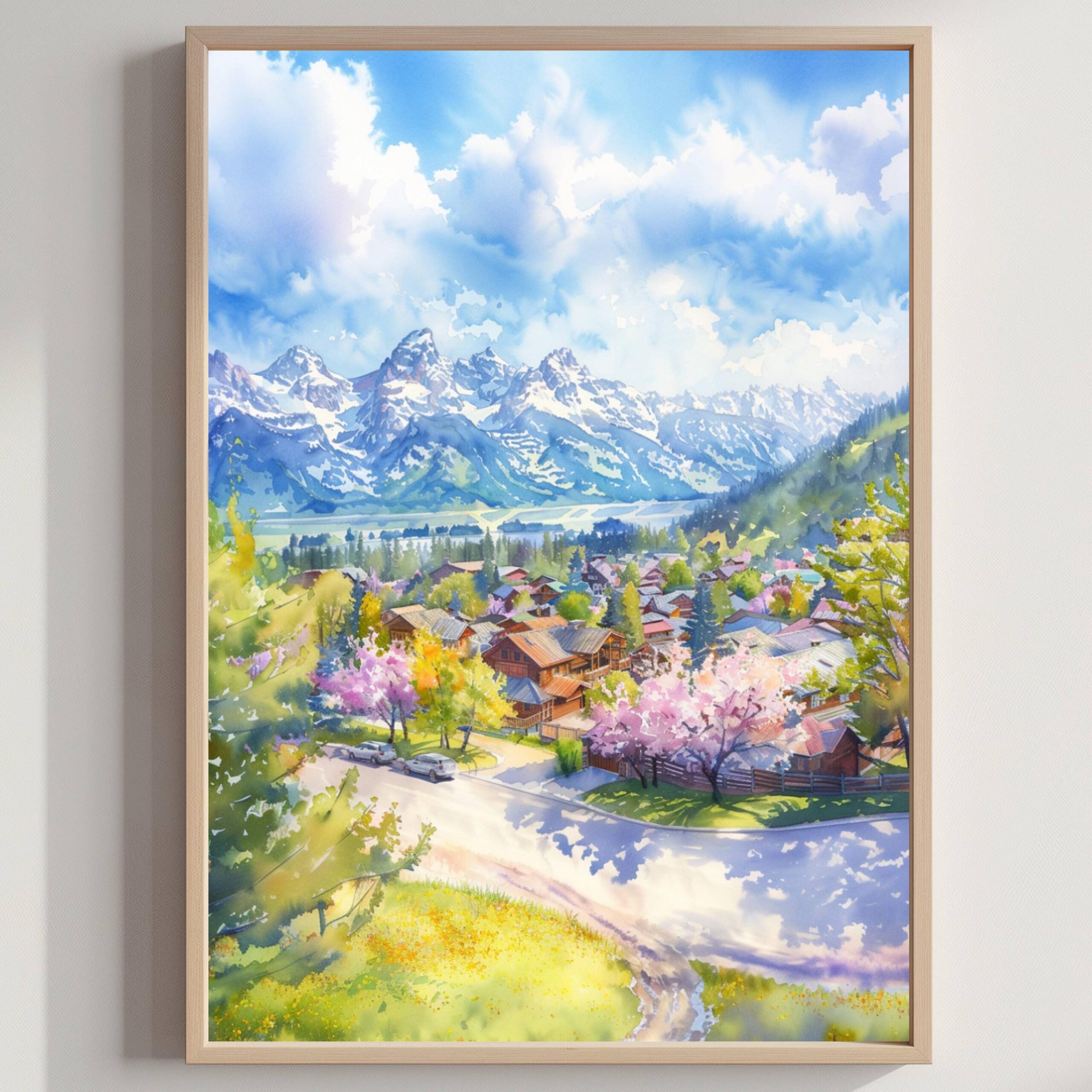 Jackson Hole Wyoming USA Watercolor Print: American Travel Art Poster