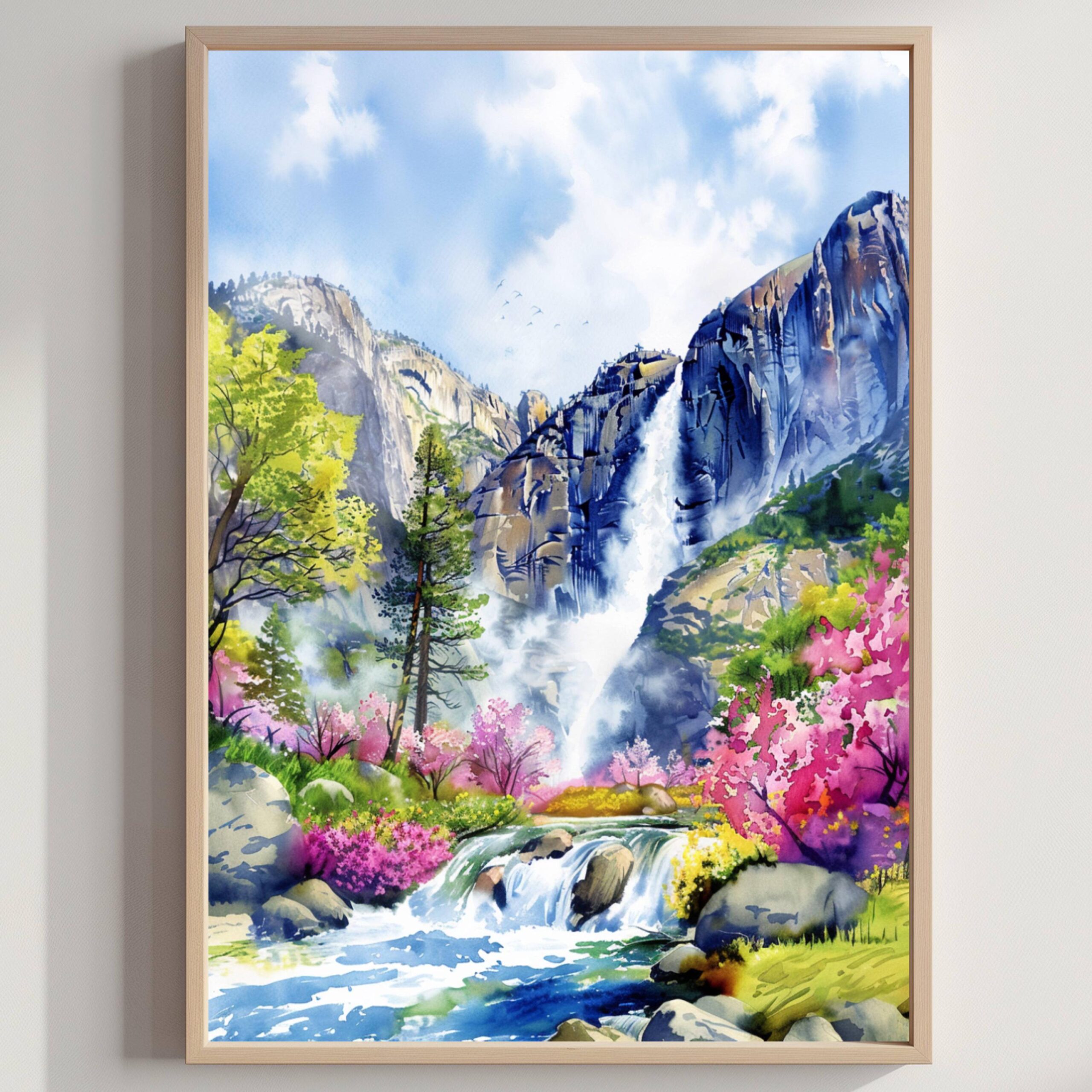 Yosemite Falls California Watercolor Print: USA Travel Art Poster