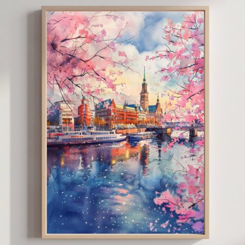 Hamburg Germany Watercolor Print: European Art Travel Poster