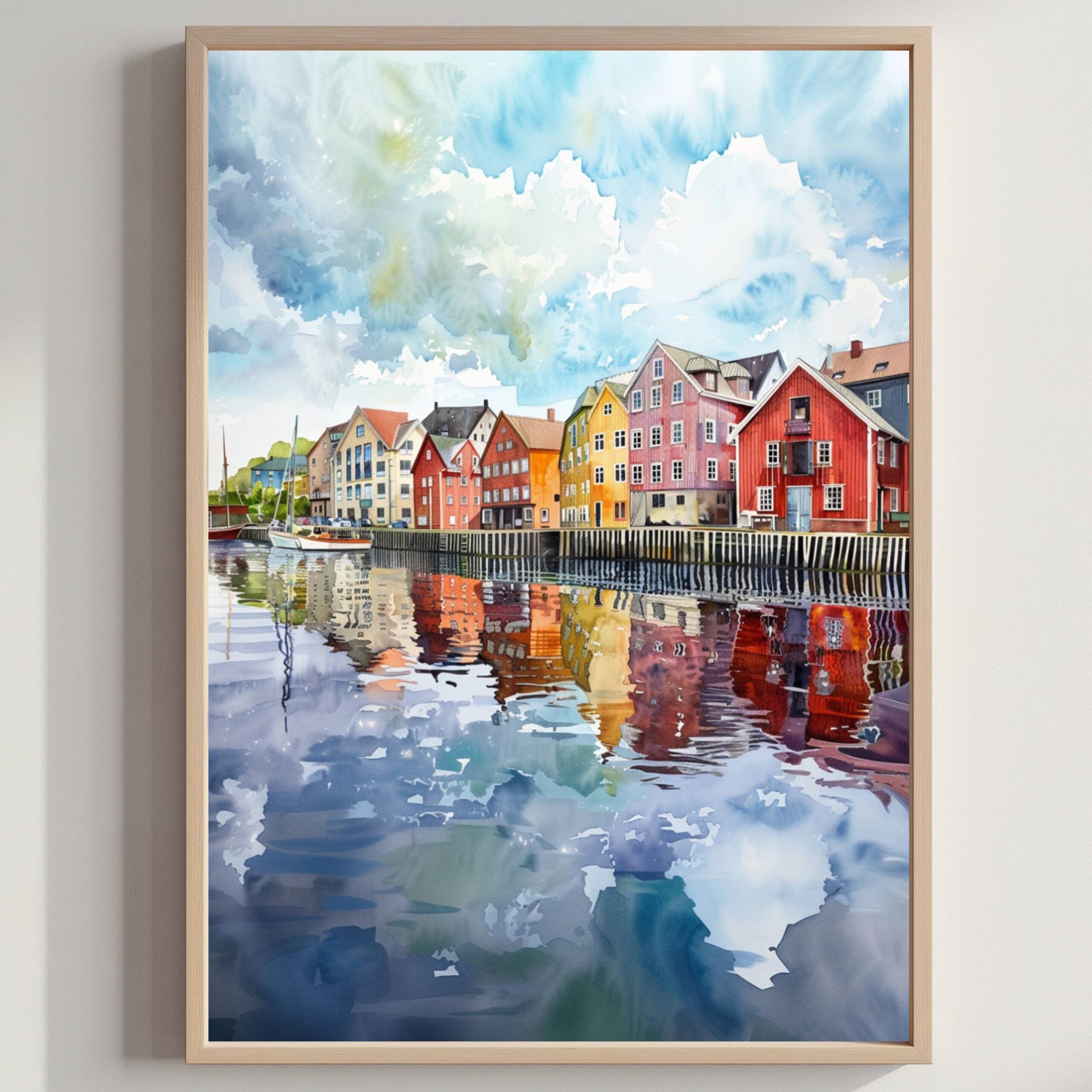 Trondheim Norway Scandinavia Watercolor Print: Europe Travel Art Poster