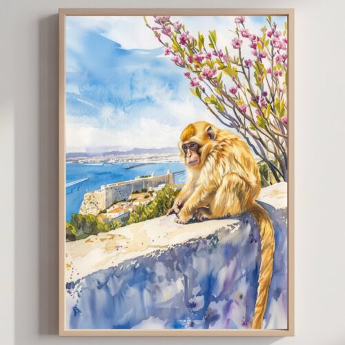 Gibraltar British Overseas Territory Watercolor Print: Travel Art Poster