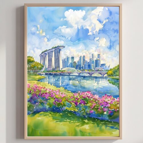 Singapore Asia Watercolor Print: Asian Travel Art Poster