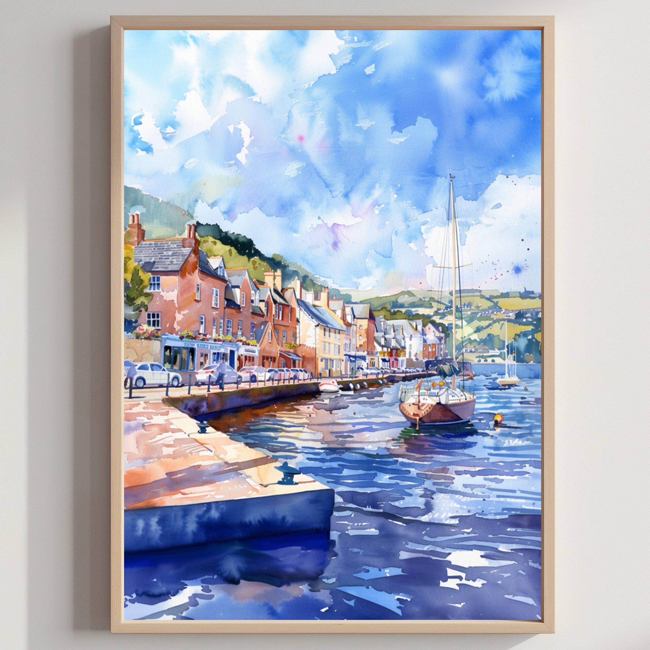 Dartmouth Devon England Watercolor Print: United Kingdom Travel Art Poster