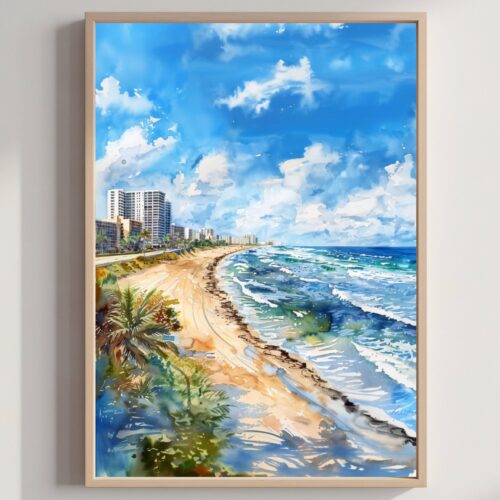 Fort Lauderdale Florida USA Watercolor Print: Travel Art Poster