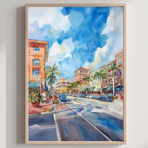 Fort Myers Florida USA Watercolor Print: Travel Art Poster