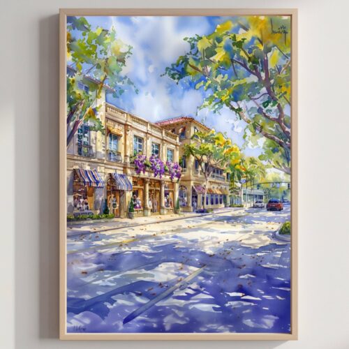 Palm Beach Florida USA Watercolor Print: Travel Art Poster