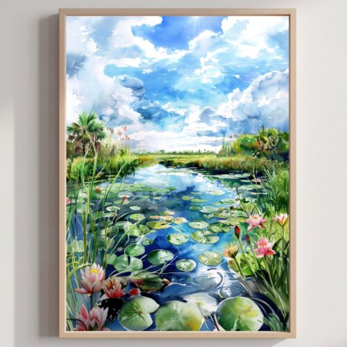 The Everglades Florida USA Watercolor Print: Travel Art Poster