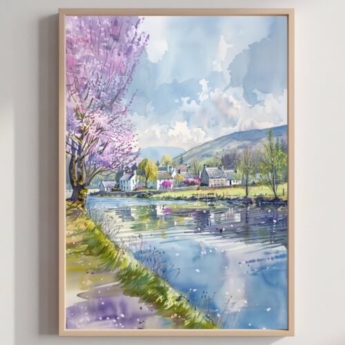 Buttermere Village Cumbria England Watercolor Print: United Kingdom Travel Art Poster
