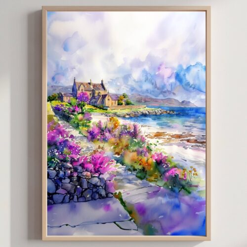 Isle of Iona Scotland UK Watercolor Print: Europe Travel Art Poster