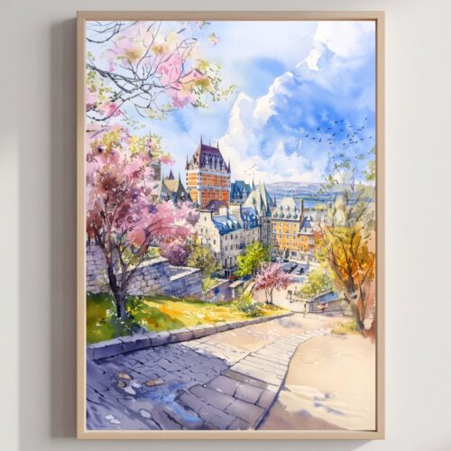 Quebec Canada North America Watercolor Print: Travel Art Poster