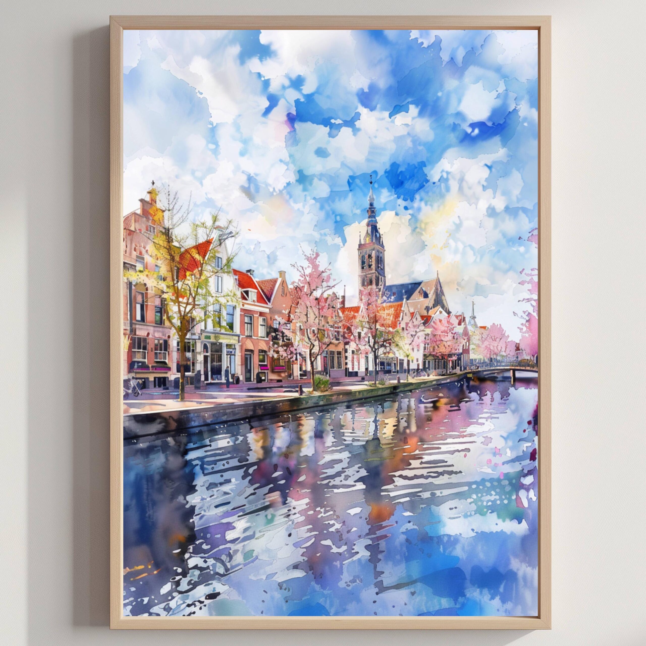 Delft The Netherlands (Holland) Europe Watercolor Print: Travel Art Poster