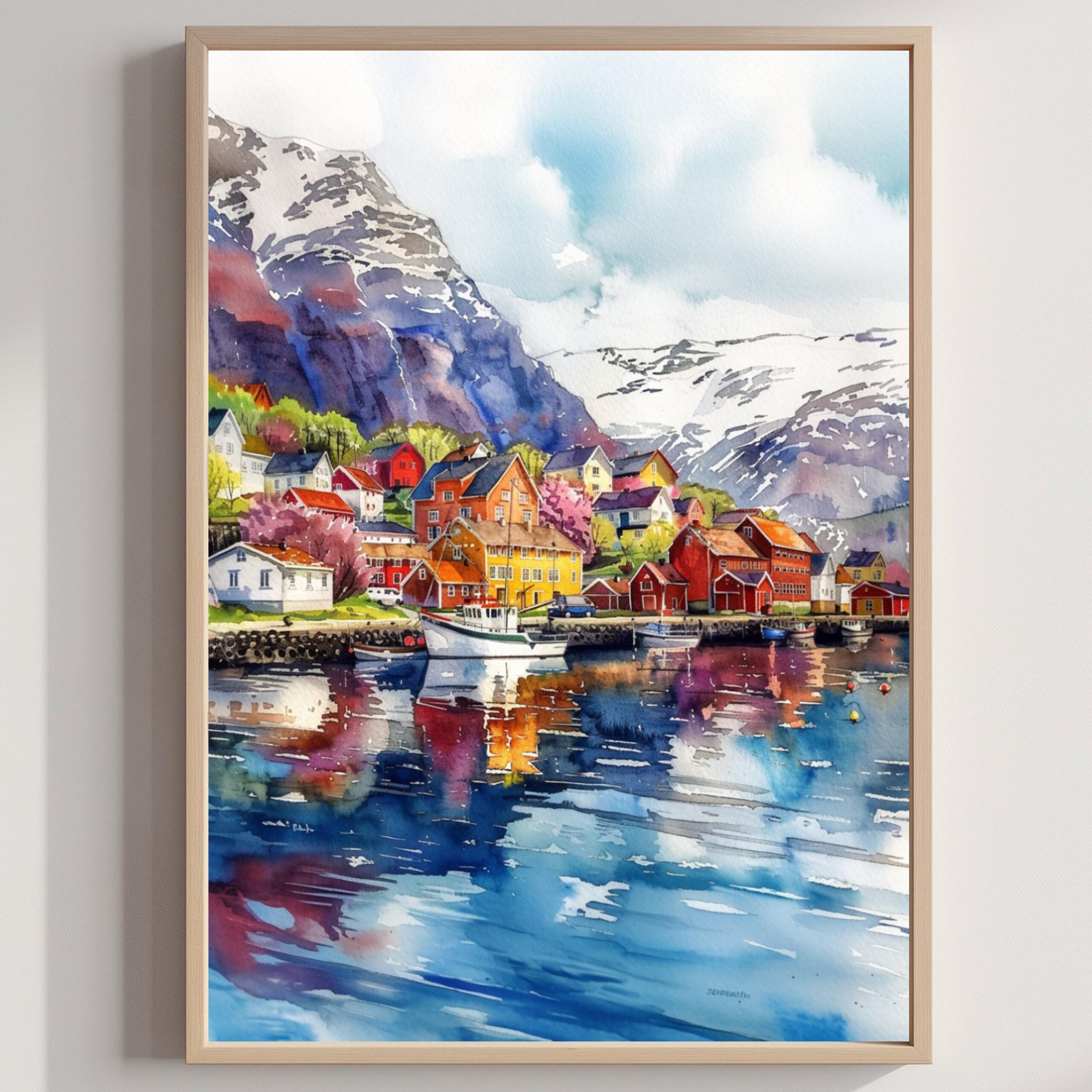 Narvik Norway Scandinavia Watercolor Print: Europe Travel Art Poster
