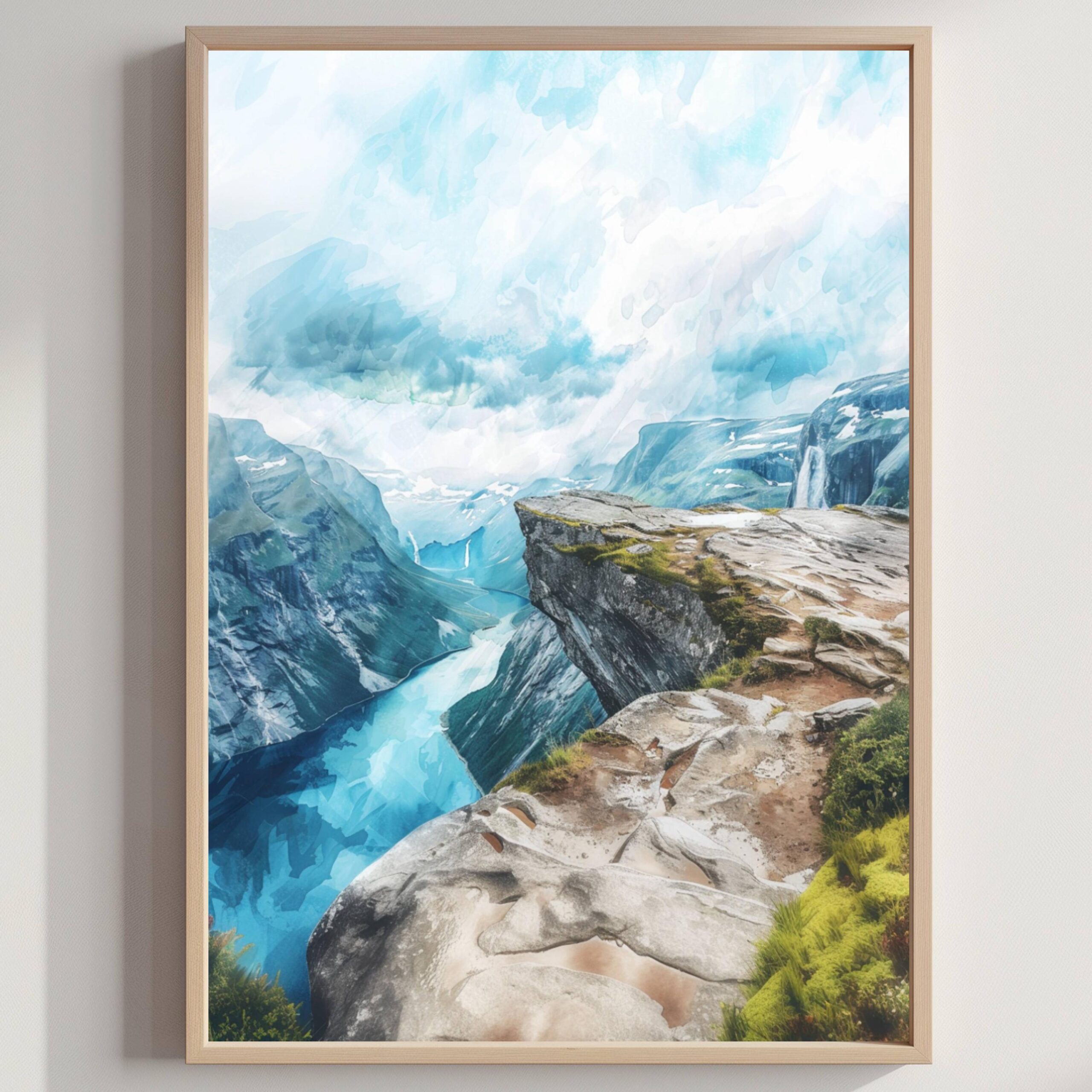 Trolltunga Norway Scandinavia Watercolor Print: Europe Travel Art Poster