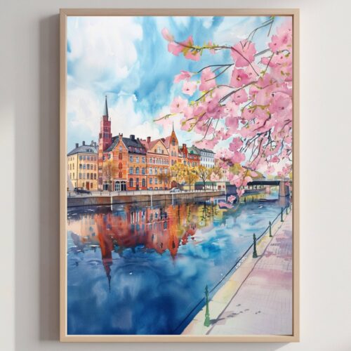 Gothenburg Sweden Scandinavia Watercolor Print: Europe Travel Poster