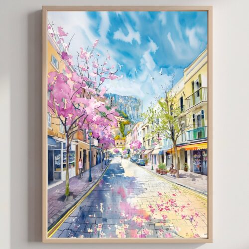 Gibraltar British Overseas Territory Watercolor Print: Travel Art Poster