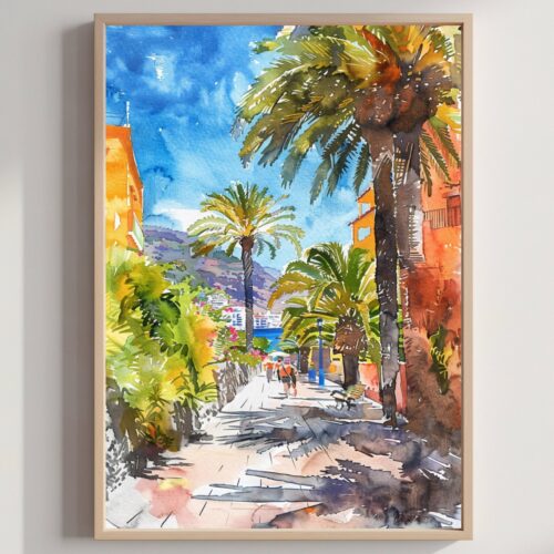 Las Palmas de Gran Canaria Spain Watercolor Print: Spanish Travel Art Poster