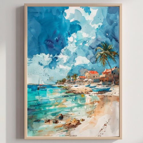 George Town The Cayman Islands Watercolor Print: Caribbean Travel Art Poster