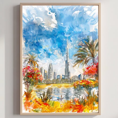 Burj Azizi Dubai Watercolor Print: United Arab Emirates Travel Art Poster