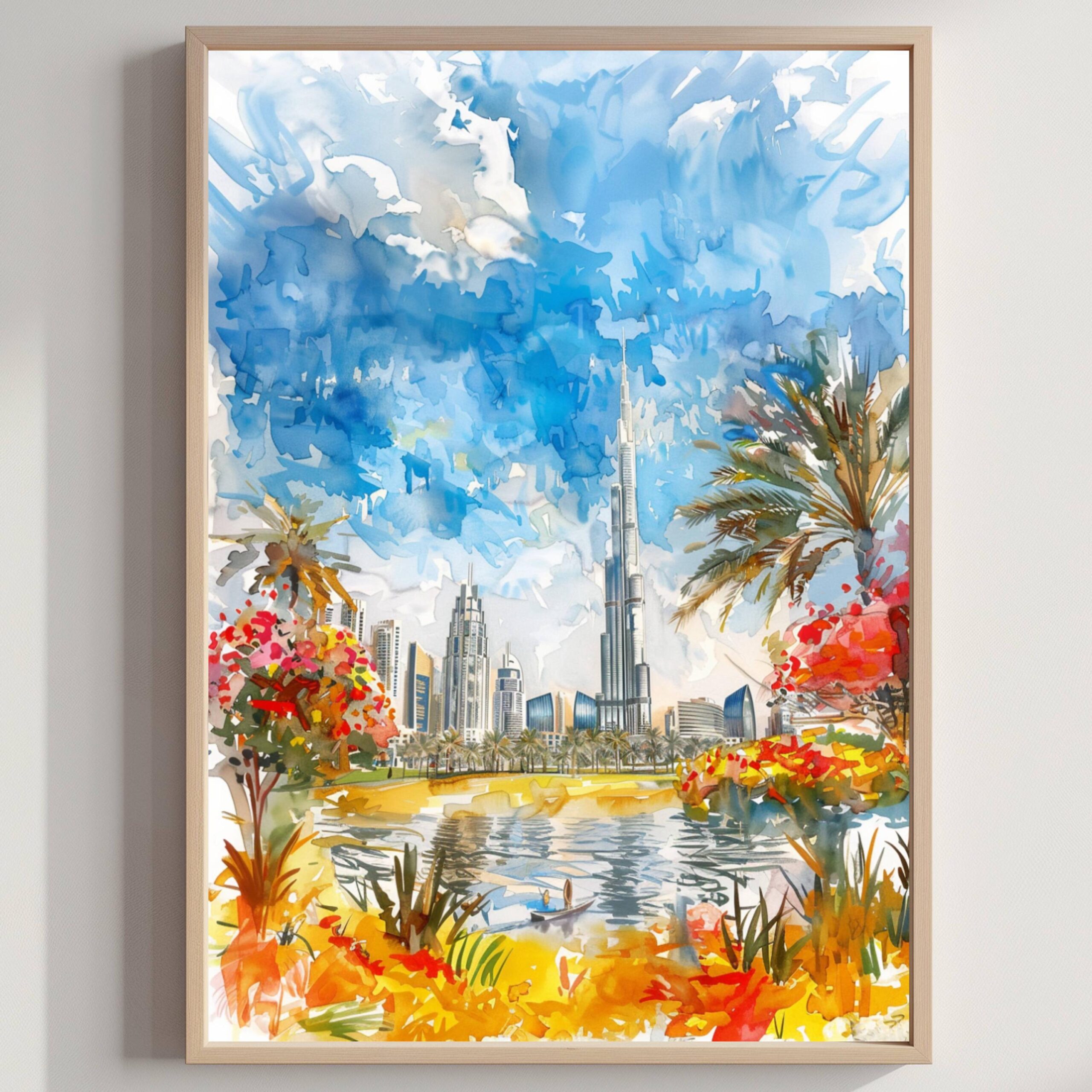Burj Azizi Dubai Watercolor Print: United Arab Emirates Travel Art Poster