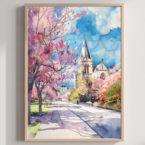Christchurch New Zealand Watercolor Print: Travel Art Poster