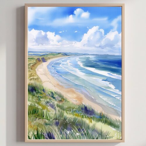 Ninety Mile Beach New Zealand Watercolor Print: Travel Art Poster
