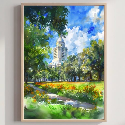 Baton Rouge Louisiana USA Watercolor Print: American Travel Art Poster