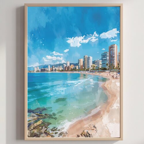 Benidorm Spain Watercolor Print: Spanish Travel Art Poster