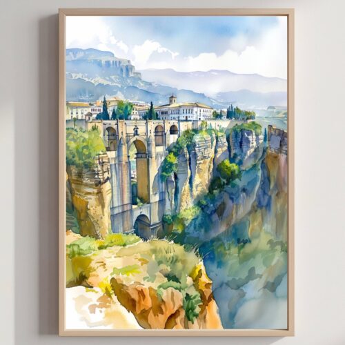 Ronda Spain Watercolor Print: Spanish Travel Art Poster