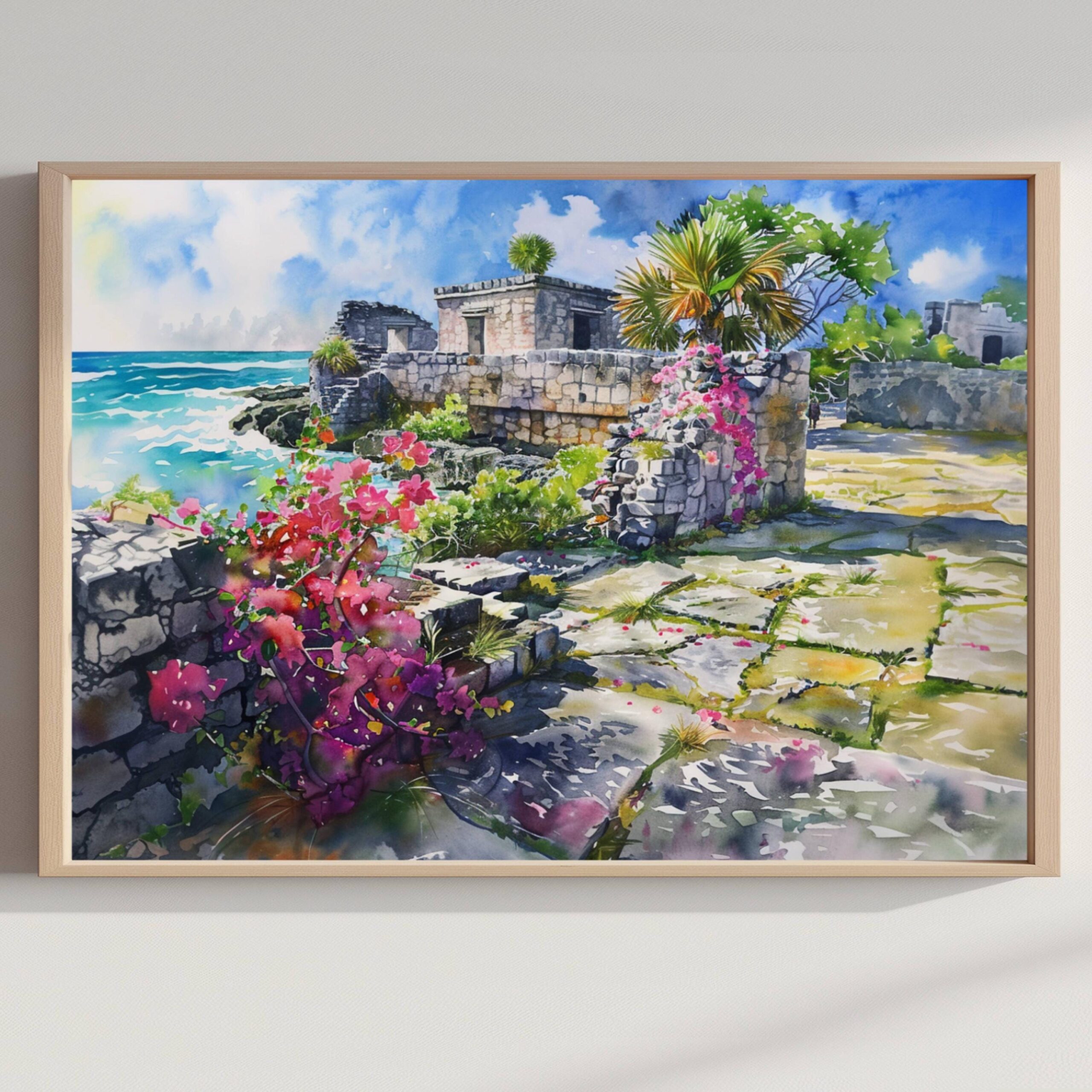San Gervasio Mayan Ruins Cozumel Mexico Watercolor Print: North America Travel Art Poster