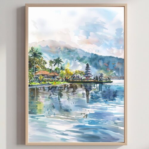 Bali Indonesia Asia Watercolor Print: Travel Art Poster