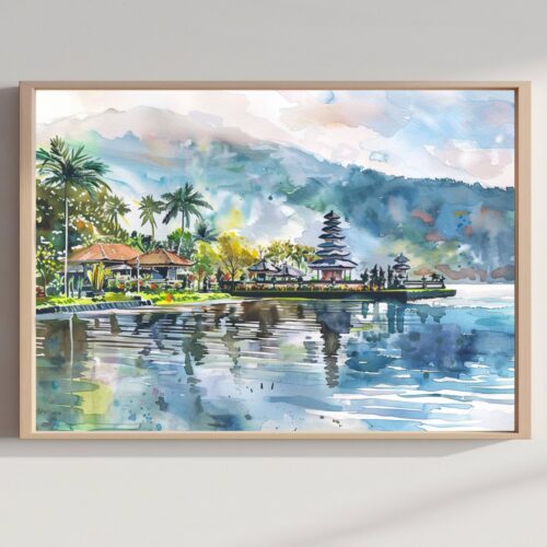 Bali Indonesia Asia Watercolor Print: Travel Art Poster