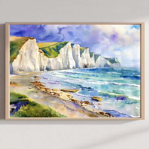 The Seven Sisters East Sussex England Watercolor Print: United Kingdom Travel Art Poster