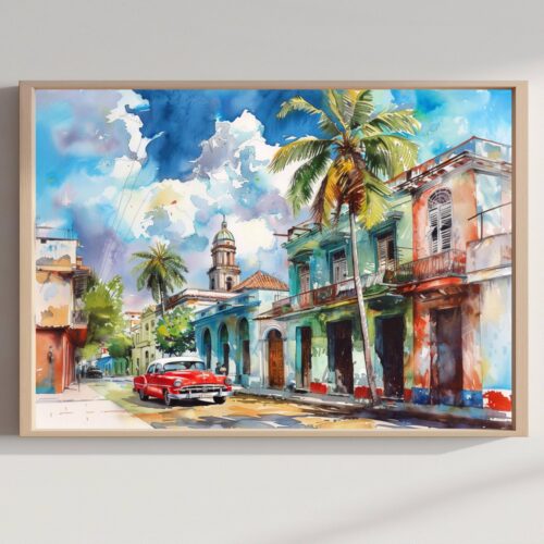 Cuba Caribbean Watercolor Print: Travel Art Poster