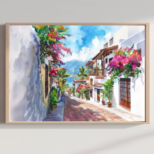 Puerto Vallarta Mexico North America Watercolor Print: Travel Art Poster