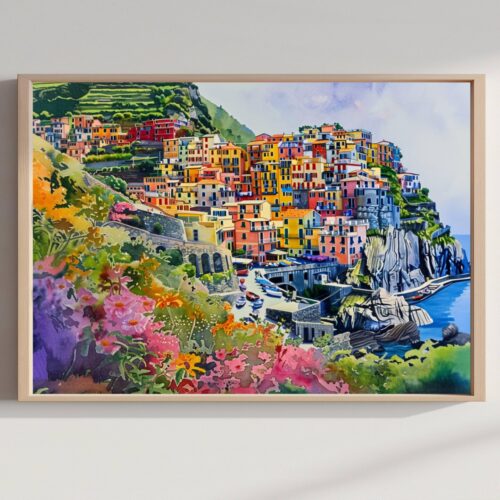 Corniglia Cinque Terre Italy Watercolor Print: Europe Travel Art Poster