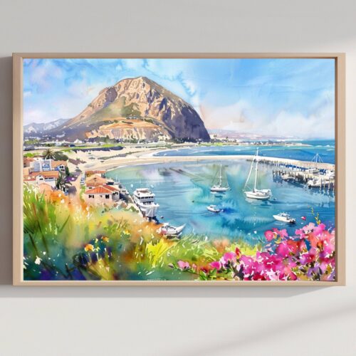 Morro Bay California USA Watercolor Print: American Travel Art Poster