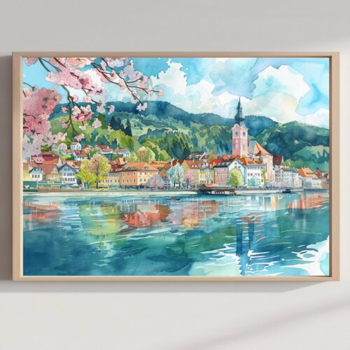 Klagenfurt am Wörthersee Austria Watercolor Print: Europe Travel Art Poster