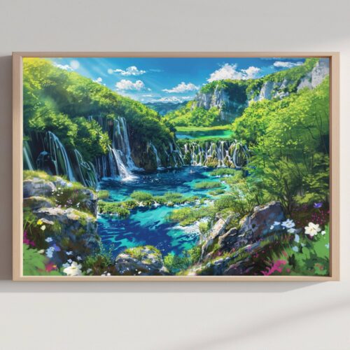 Plitvice National Park Croatia Watercolor Print: Europe Travel Art Poster