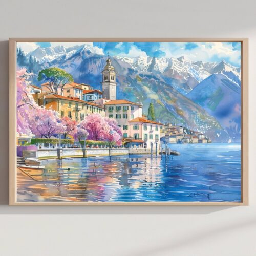 Bellagio Lake Como Italy Watercolor Print: Europe Travel Art Poster