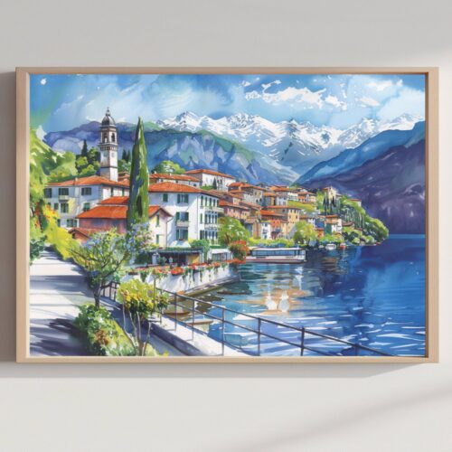 Tremezzo Lake Como Italy Watercolor Print: Europe Travel Art Poster