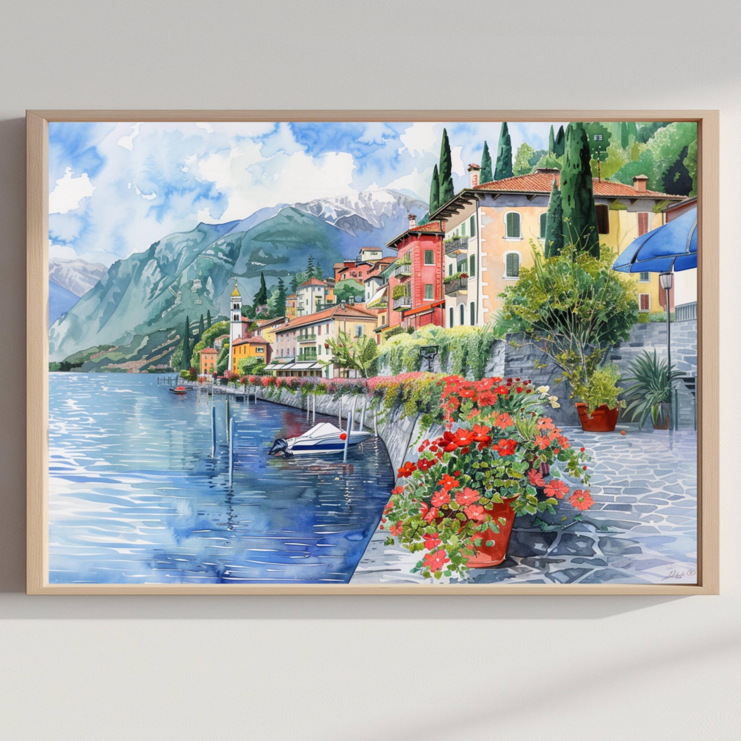 Varenna Lake Como Italy Watercolor Print: Europe Travel Art Poster