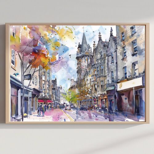 Aberdeen Scotland United Kingdom Watercolor Print: Scotland Travel Art Poster