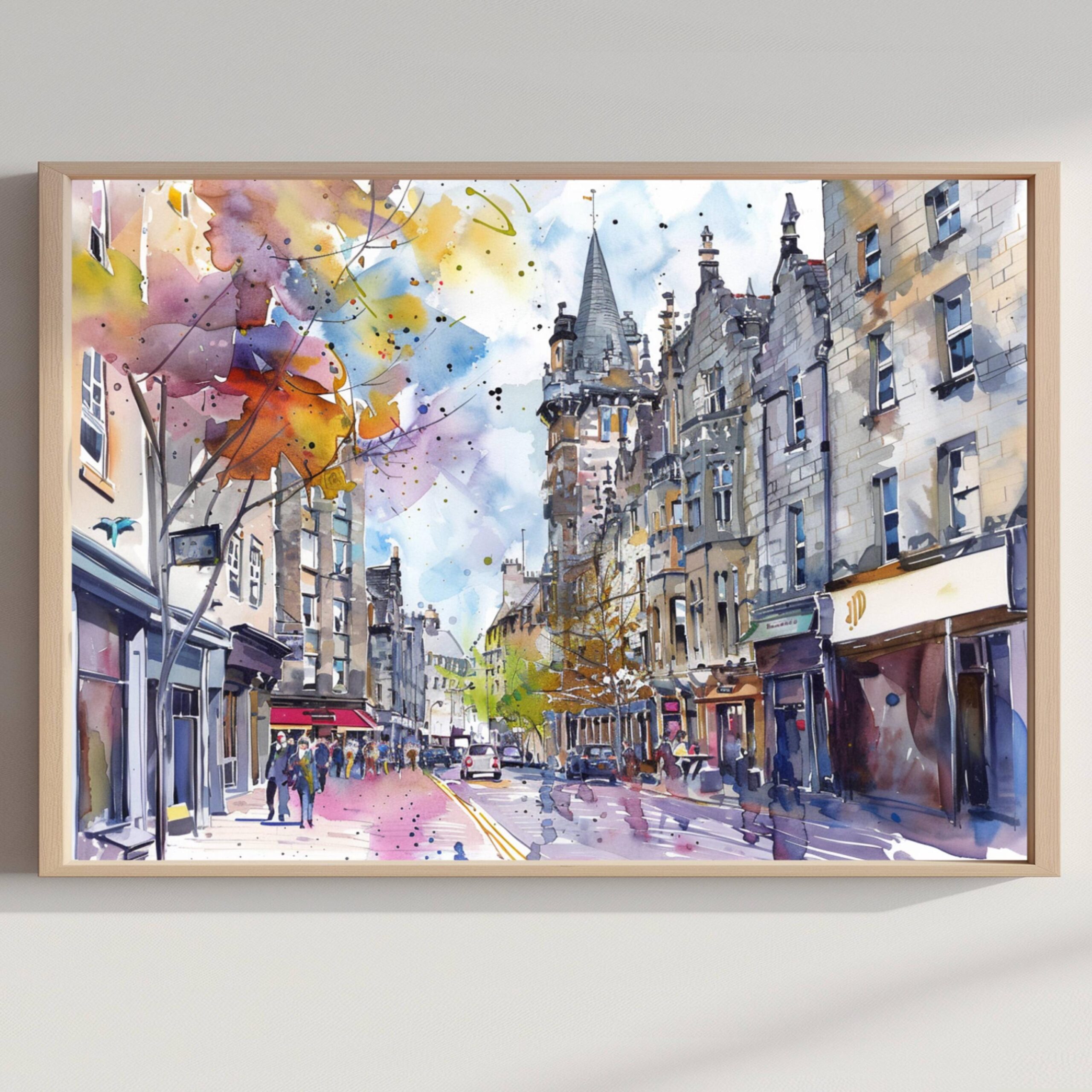 Aberdeen Scotland United Kingdom Watercolor Print: Scotland Travel Art Poster