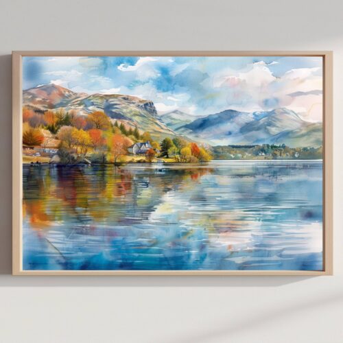Coniston Water Lake District England UK Watercolor Print: Europe Travel Art Poster