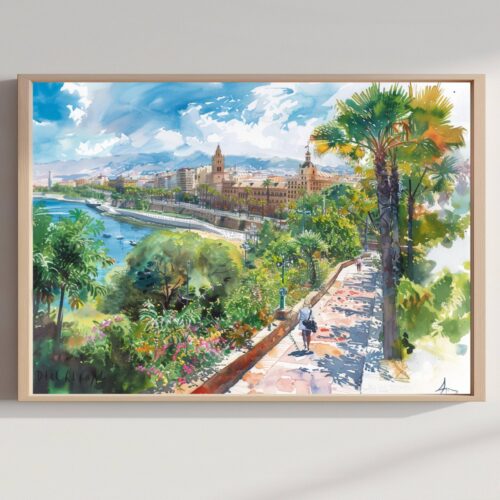 Malaga Spain Watercolor Print: Europe Travel Art Poster