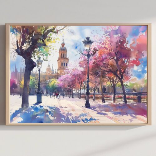 Seville Spain Watercolor Print: Europe Travel Art Poster
