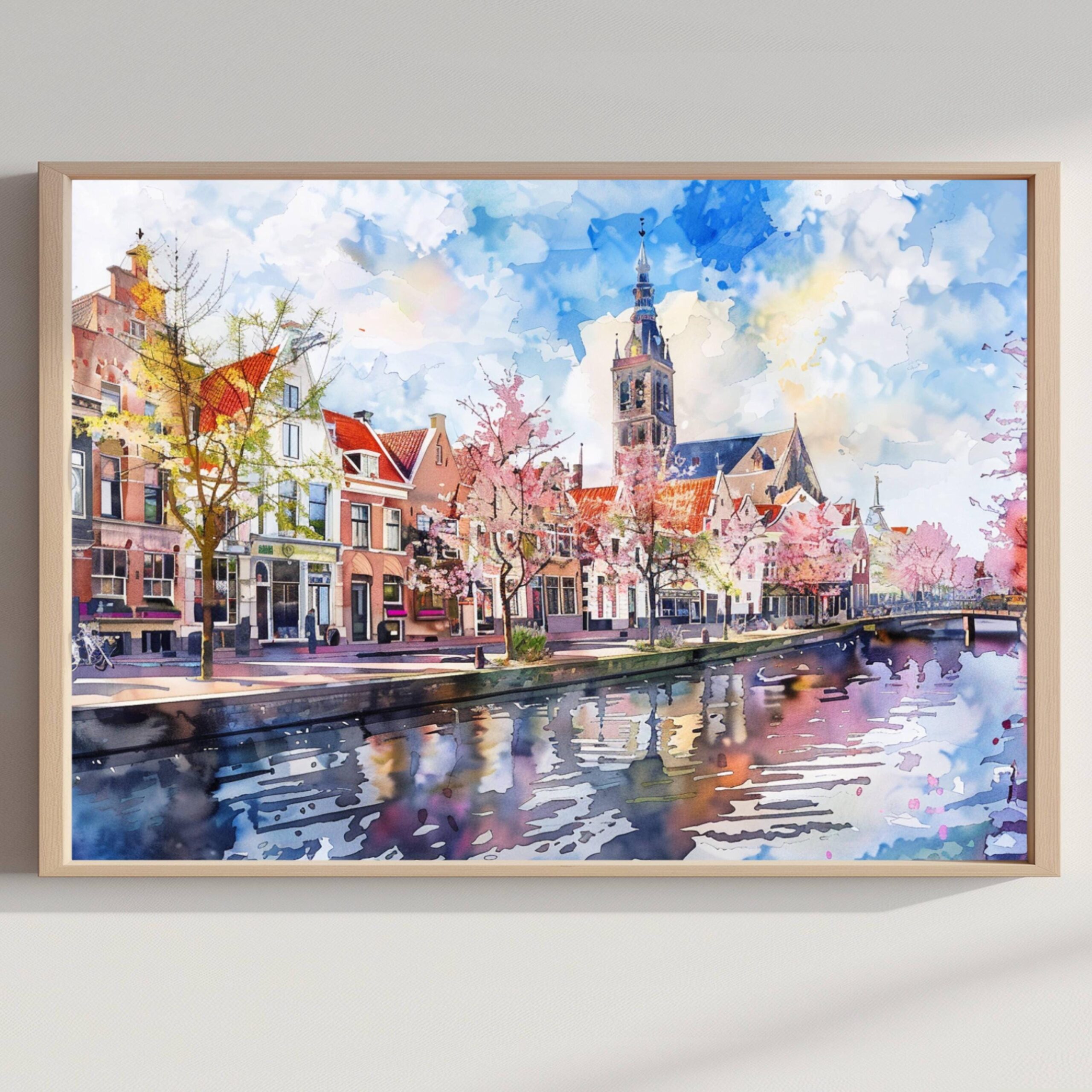 Delft The Netherlands (Holland) Europe Watercolor Print: Travel Art Poster