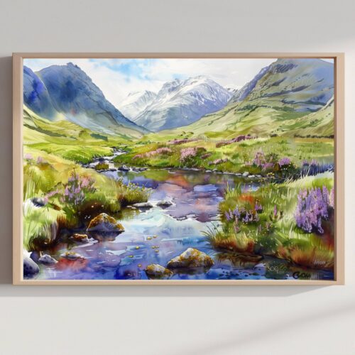 Glen Coe Scotland United Kingdom Watercolor Print: Scotland Travel Art Poster